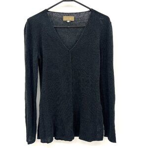 Zuza Bart 100% Linen Black V-Neck Sweater Women's Medium